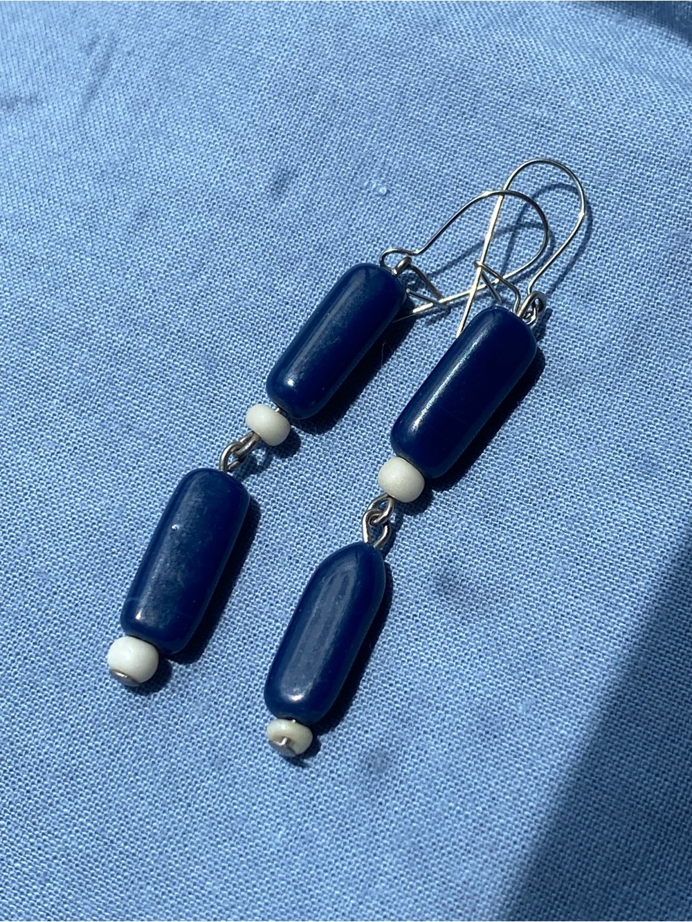 Classic Navy Blue and White Bead Drop Earrings